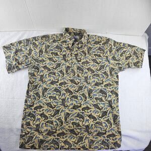 Reyn Spooner Hawaiian Marlin Fish Print  Casual Button Down Short Sleeve Size M